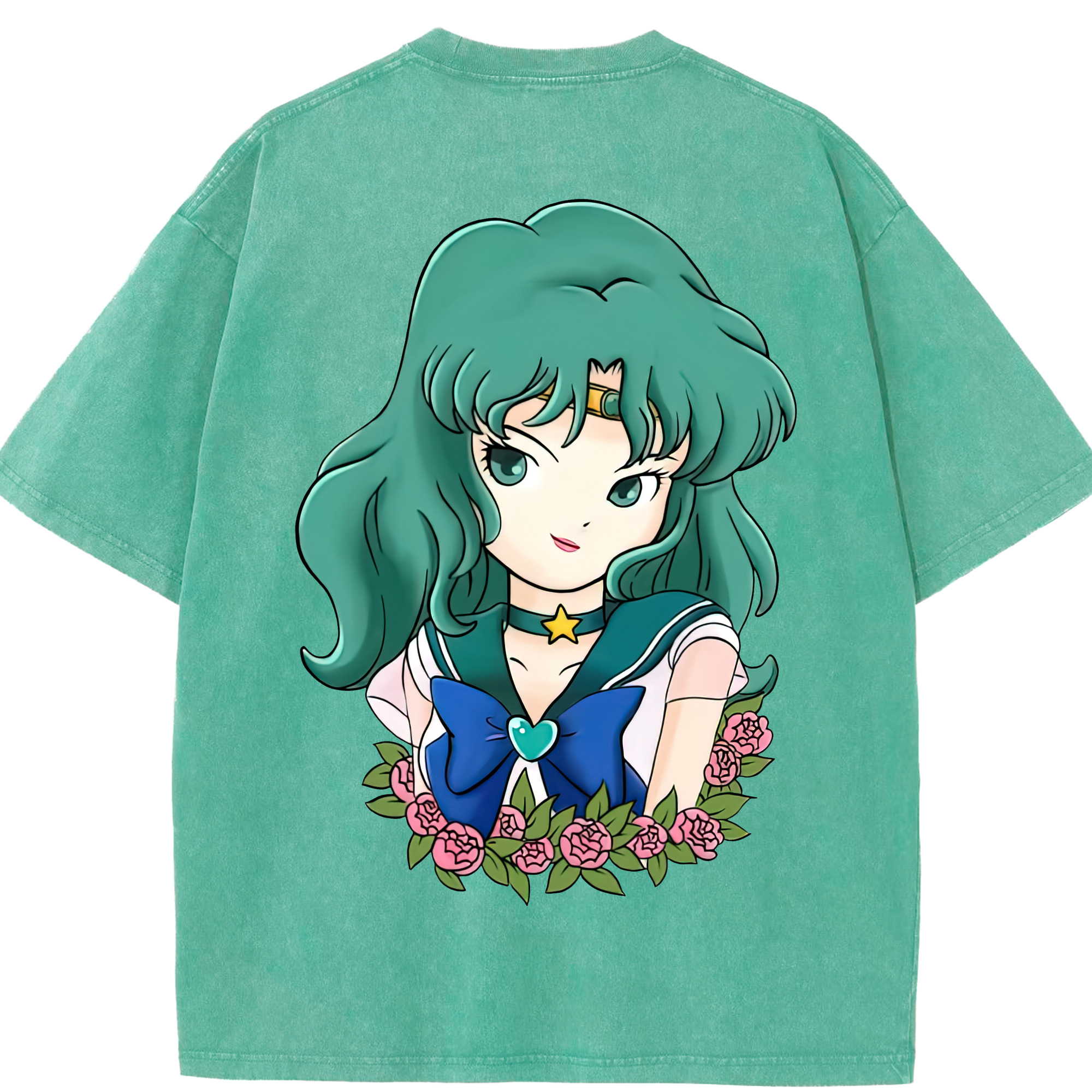 （画像用） 美少女戦士セーラームーン 海王 みちる（かいおう みちる） Sailor Moon Kaiou Michiru 綿100% ヴィンテージ風 半袖Tシャツ（背面プリント）
